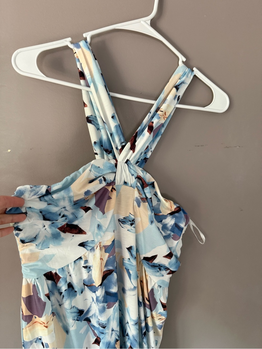 Grace Karin Light Blue Floral Maxi Dress with Twist Straps
